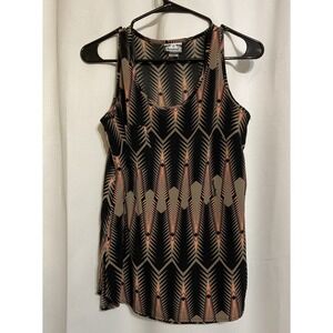 Manuhealii Women's Tank Top Blouse Sleeveless Polyester XS Black Pink Geometric